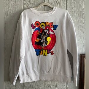 Looney Tunes Graphic White Crewneck Sweatshirt Cartoon Childhood Unisex Sz XL